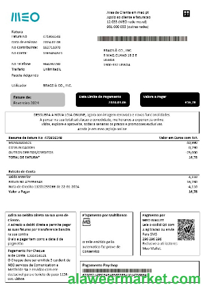 Portugal MEO business utility bill template in Word and PDF formats, fully editable